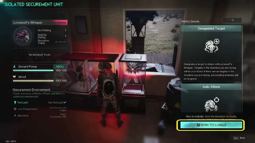 Once Human deviant securement unit — Lonewolf's Whisper combat deviant UI on PC