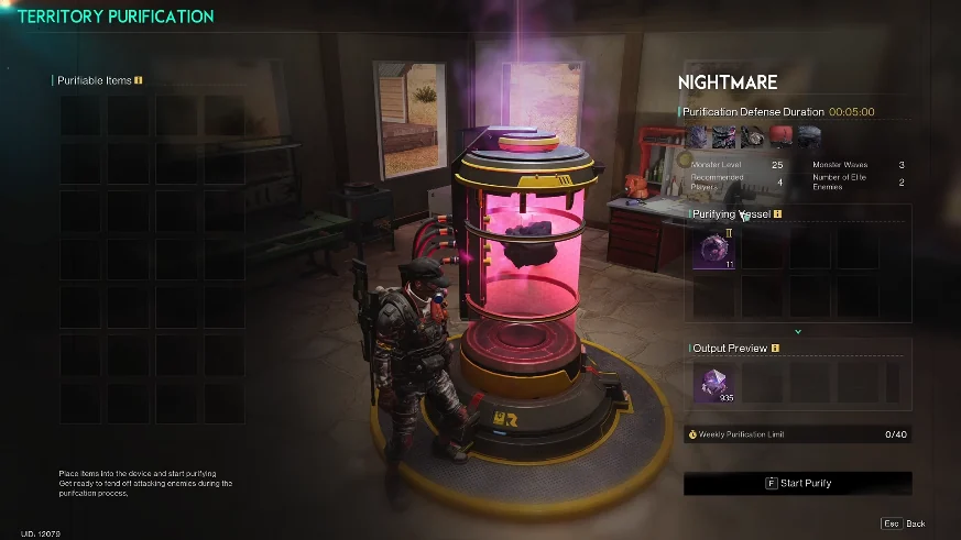 Once Human territory purification device — nightmare purification prep on PC