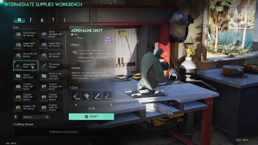 Once Human intermediate supplies workbench — adrenaline shot crafting on PC